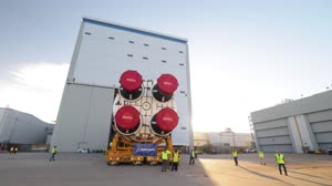 Core Stage for Artemis II Rocket Moved to Pegasus Barge for Departure to Kennedy Space Center